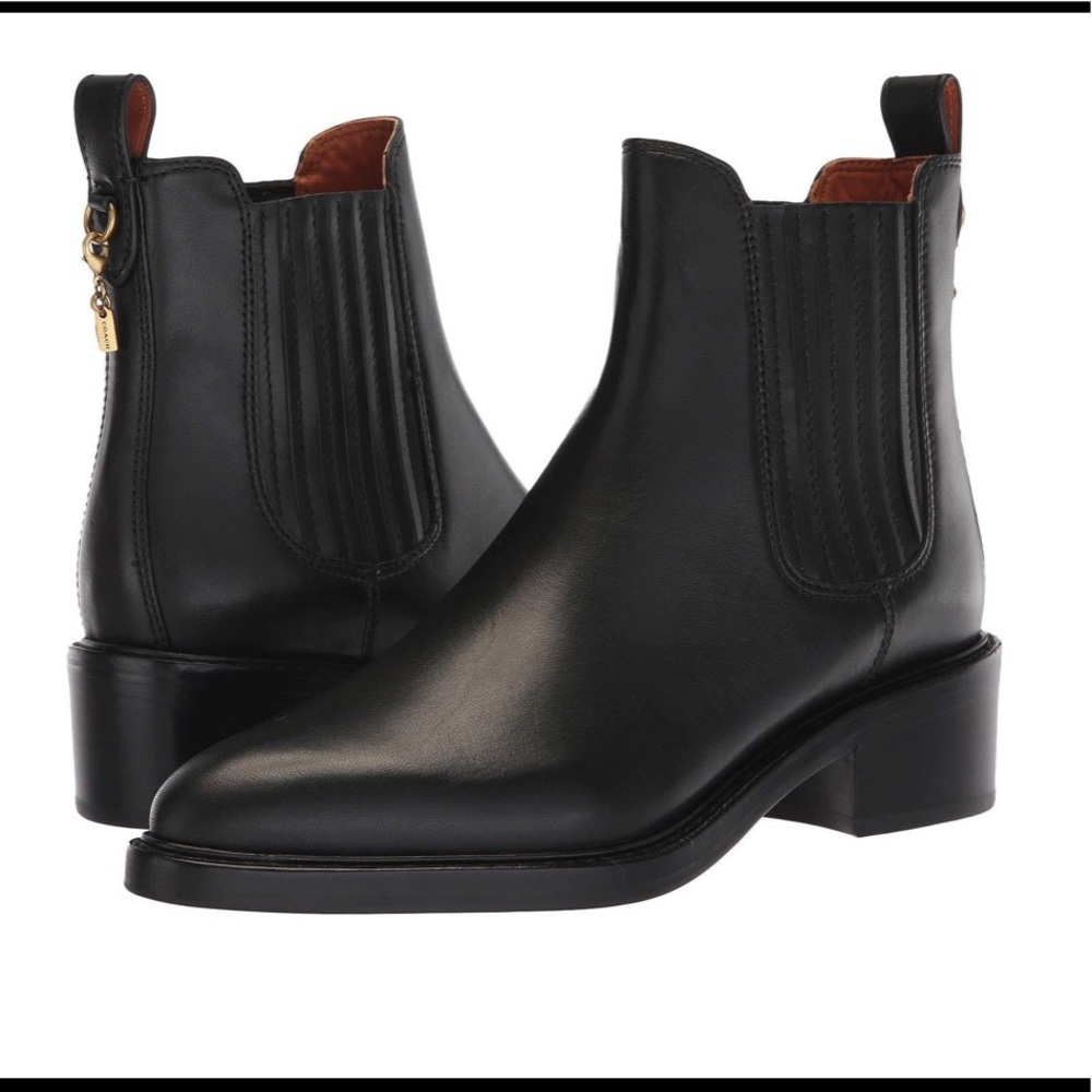 SALE💥💥 COACH Bowery Chelsea Block Heel Ankle Boots Genuine Leather Black - Picture 11 of 13